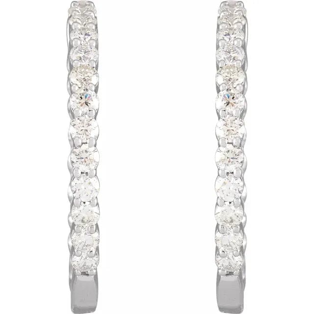 Save On Diamonds Jewelry 14K White LG Diamond Inside-Outside Hinged Hoop Earrings