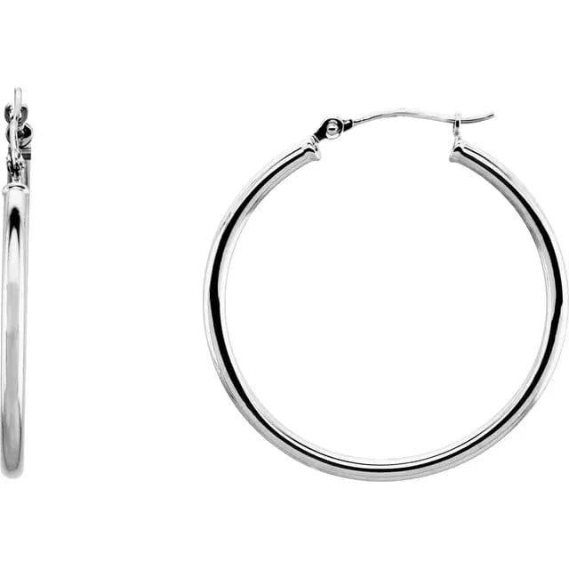 Save On Diamonds Jewelry White Gold / 30 mm 14K Gold Tube Hoop Earrings