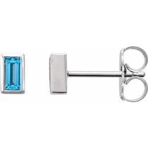 Save On Diamonds Natural Swiss Blue Topaz Bezel-Set Earrings (Baguette)
