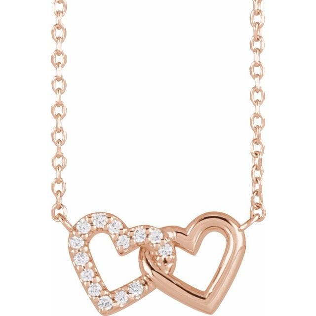 saveongems 1mm :: 0.05 CTW / I1 G-H / 14K Rose 14K Natural Diamond Petite Double Interlocking Heart 16-18" Necklace