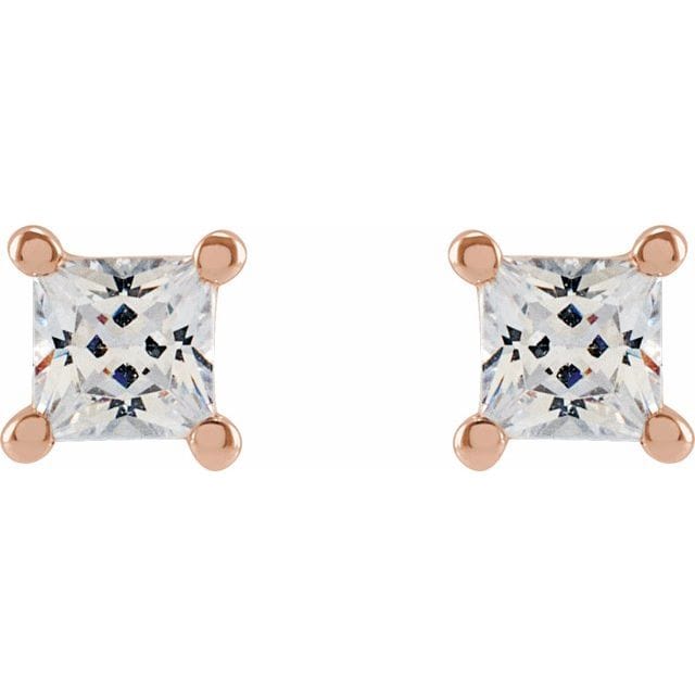 saveongems 14K Lab-Grown Square Diamond 4-Prong Earrings