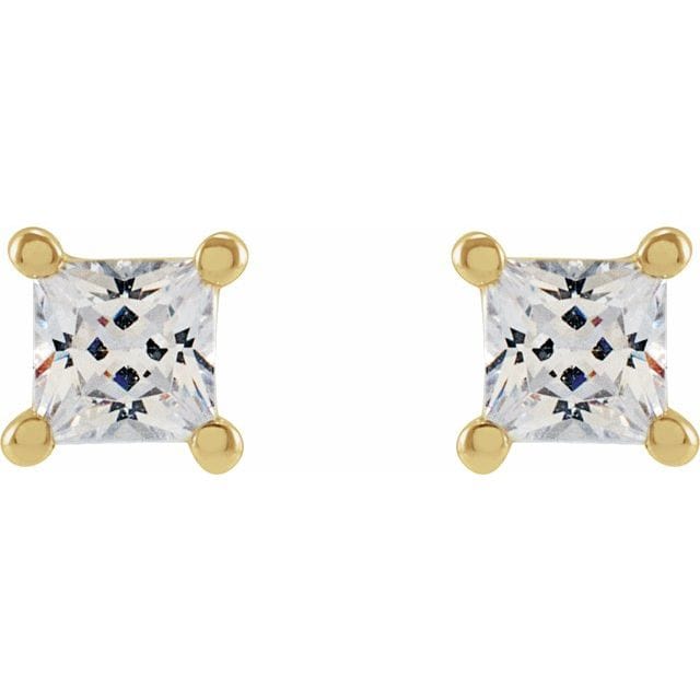 saveongems 14K Lab-Grown Square Diamond 4-Prong Earrings