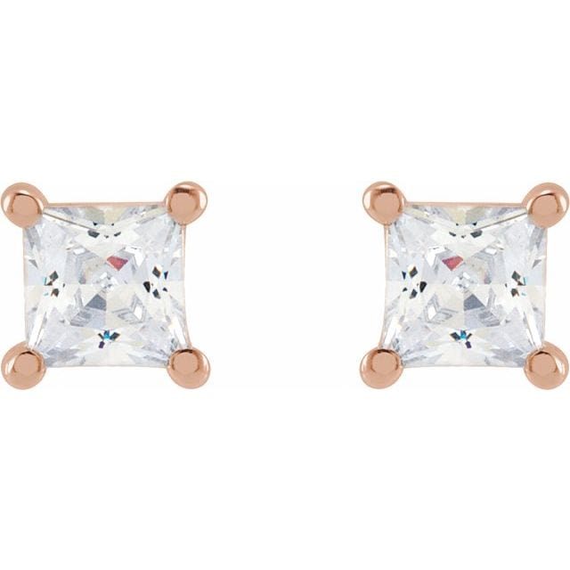 saveongems 14K Lab-Grown Square Diamond 4-Prong Earrings