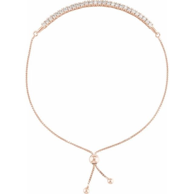 saveongems 9.5 inch / 1 ctw (2mm) / 14K Rose Diamond Bolo Bracelet 9.5" inch 1 Carat Total Weight