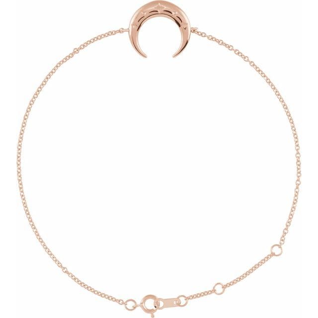 saveongems Jewelry 6 1/2-7 1/2 Inch / 16.6 x 12.4 mm / 14K Rose Adjustable Crescent Moon Bracelet 6.5-7.5"