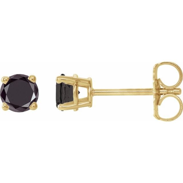 saveongems Jewelry 1/2 ctw (3.5mm) / 14K Yellow Natural Black Diamond Stud Earrings (4-Prong)