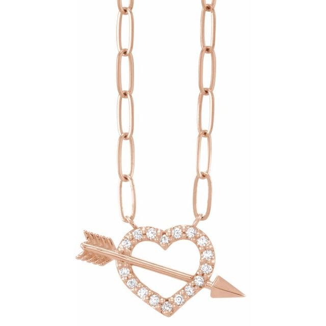saveongems Jewelry 1.2mm :: 1/8 CTW / I1 G-H / 14K Rose 14K 1/8 CTW Natural Diamond Heart & Arrow 16" Necklace