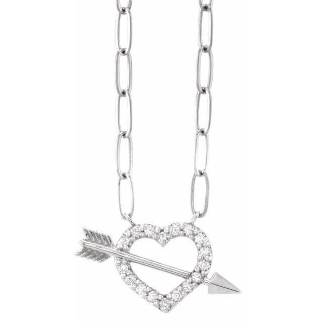 saveongems Jewelry 1.2mm :: 1/8 CTW / I1 G-H / 14K White 14K 1/8 CTW Natural Diamond Heart & Arrow 16" Necklace