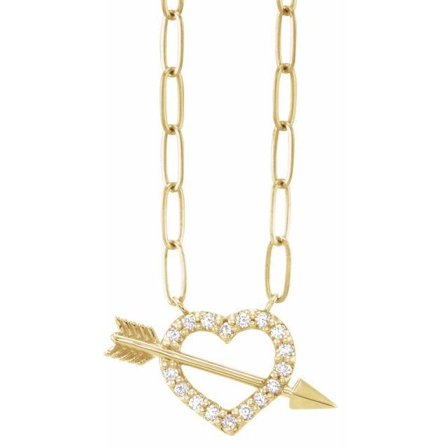 saveongems Jewelry 1.2mm :: 1/8 CTW / I1 G-H / 14K Yellow 14K 1/8 CTW Natural Diamond Heart & Arrow 16" Necklace