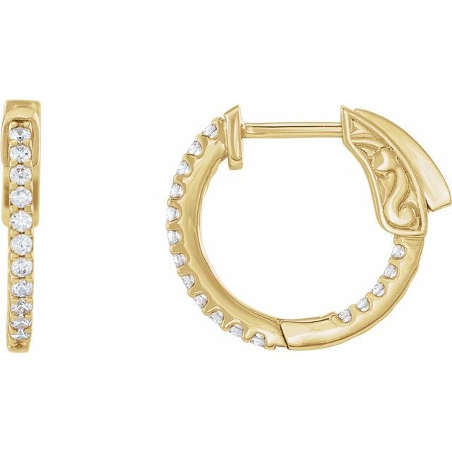 saveongems 15.5 mm::1/3CTW / I1 / 14K Yellow Natural Diamond Inside-Outside Hinged Hoop Earrings 14K Natural Diamond Inside-Outside Hinged Hoop Earrings Sizes1/4-6 1/4 CTW