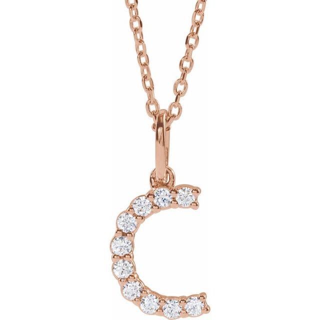 saveongems Initial C / SI1-SI2 G-H / 14K Rose Diamond Initial letter Necklace 1/5 Carat Total Weight