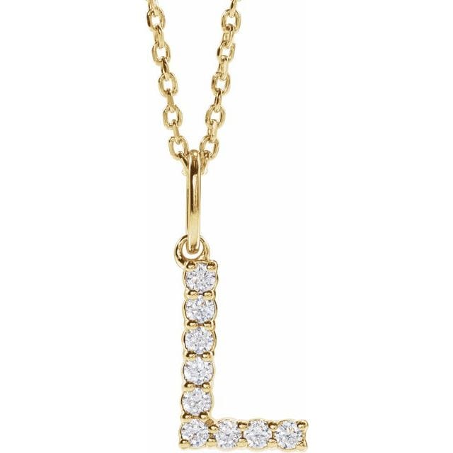 saveongems Initial L / SI1-SI2 G-H / 14K Yellow Diamond Initial letter Necklace 1/5 Carat Total Weight