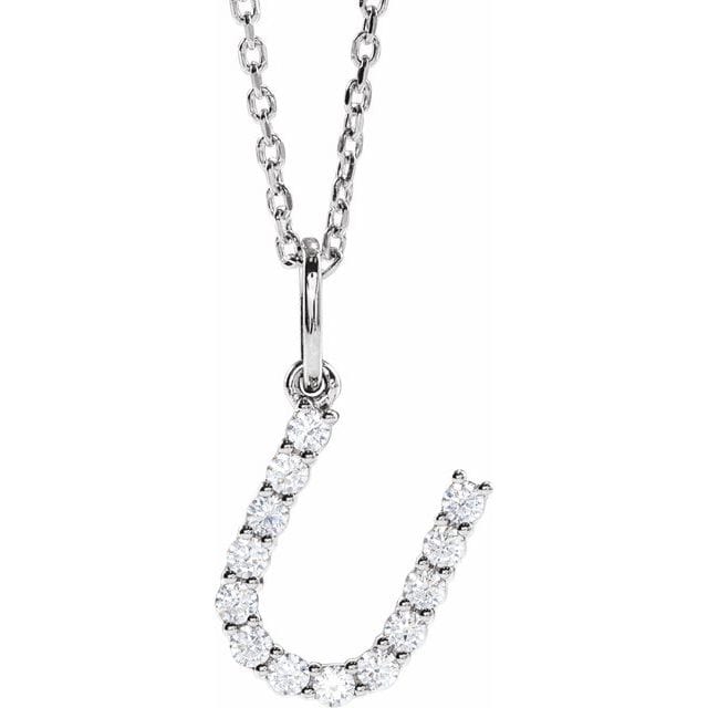 saveongems Initial U / SI1-SI2 G-H / 14K White Diamond Initial letter Necklace 1/5 Carat Total Weight