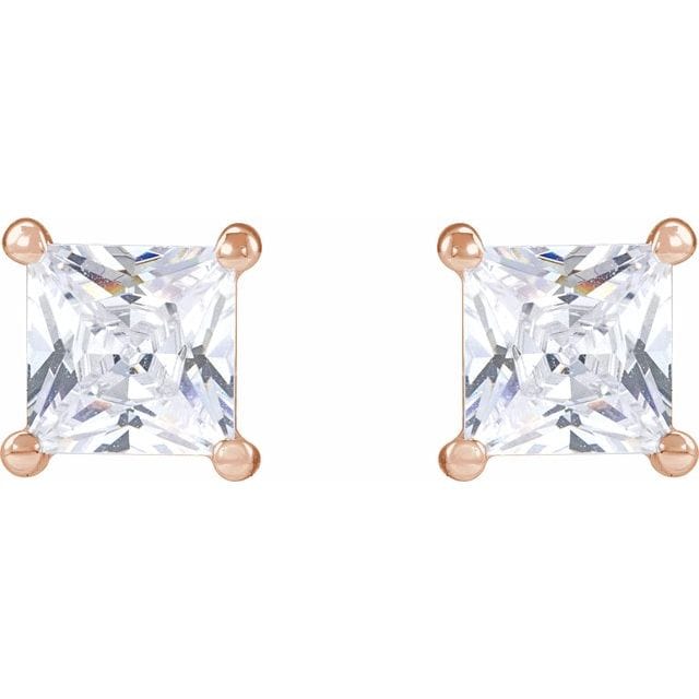saveongems 14K Lab-Grown Square Diamond 4-Prong Earrings