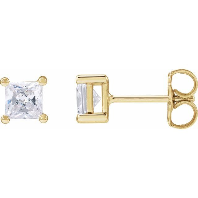 saveongems 2mm / SI / 14K Yellow Lab-Grown Square Diamond 4-Prong Earrings 14K Lab-Grown Square Diamond 4-Prong Earrings