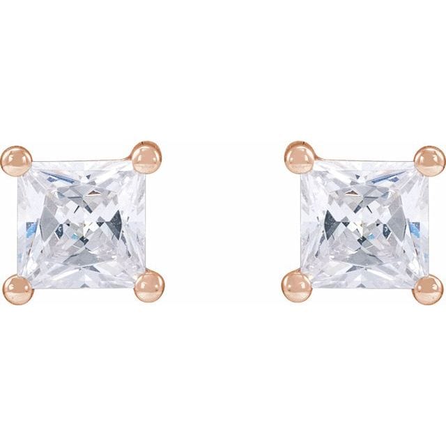 saveongems 14K Lab-Grown Square Diamond 4-Prong Earrings