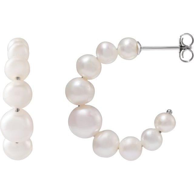 saveongems Jewelry 8 mm / Sterling Silver Pearl Hoop-Earrings