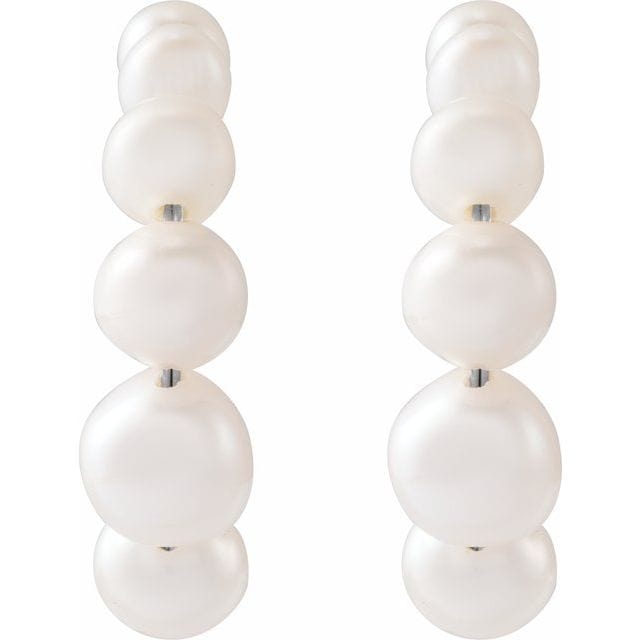 saveongems Jewelry 8 mm / Sterling Silver Pearl Hoop-Earrings