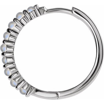 saveongems Jewelry 12.21 mm / 14K White 14K Natural Rainbow Moonstone Cabochon Huggie Hoop Earrings