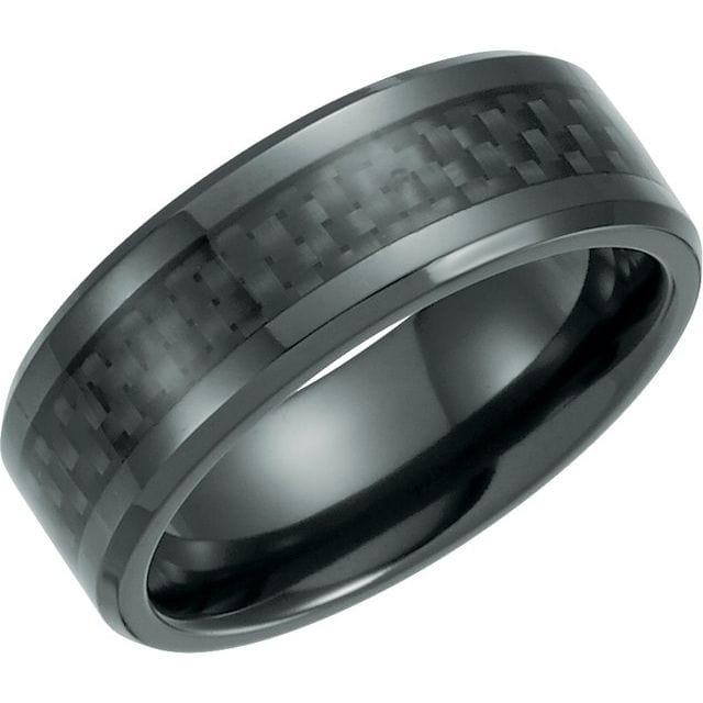 saveongems 8mm / 8.0 Black Titanium 8 mm Beveled-Edge Band with Black Carbon Fiber Inlay