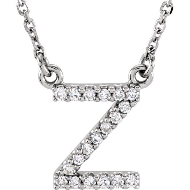 saveongems Initial Z / I1 G-H / 14K White 14K Natural Diamond Initial 16" Necklace