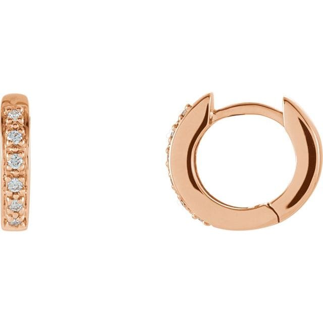 saveongems 1.2mm::1/10 CTW / SI1 G-H / 14K Rose 14K Natural Diamond Accented Huggie Hoop Earrings