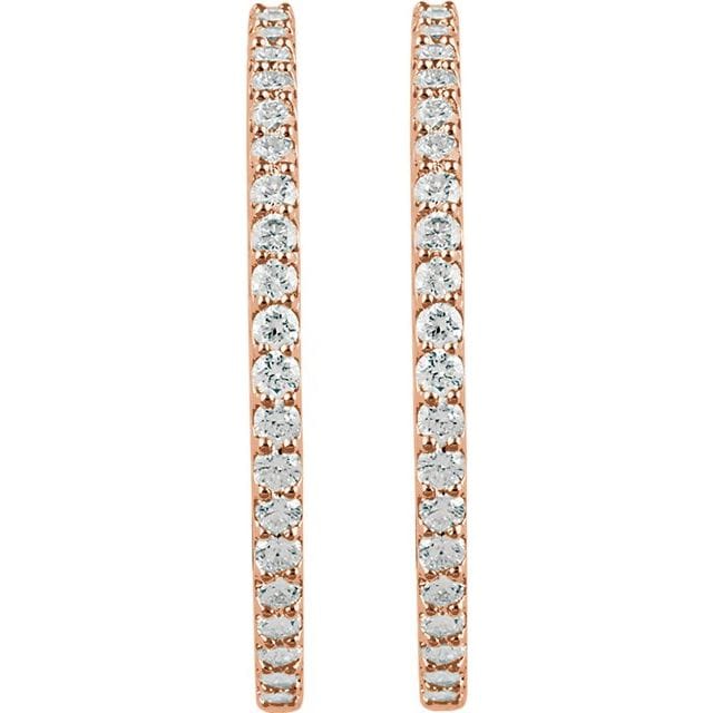 saveongems 14K Natural Diamond Inside-Outside Hinged Hoop Earrings Sizes1/4-6 1/4 CTW