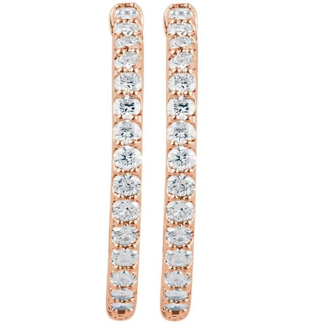 saveongems 14K Natural Diamond Inside-Outside Hinged Hoop Earrings Sizes1/4-6 1/4 CTW