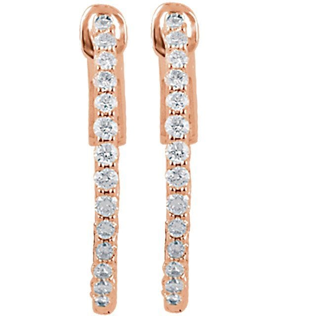 saveongems 14K Natural Diamond Inside-Outside Hinged Hoop Earrings Sizes1/4-6 1/4 CTW
