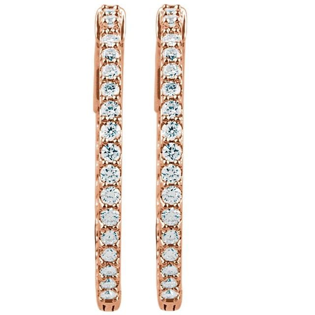 saveongems 14K Natural Diamond Inside-Outside Hinged Hoop Earrings Sizes1/4-6 1/4 CTW