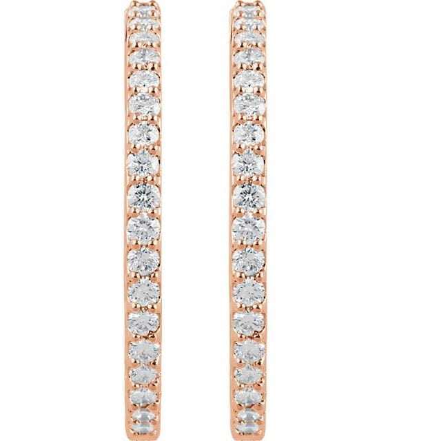 saveongems 14K Natural Diamond Inside-Outside Hinged Hoop Earrings Sizes1/4-6 1/4 CTW