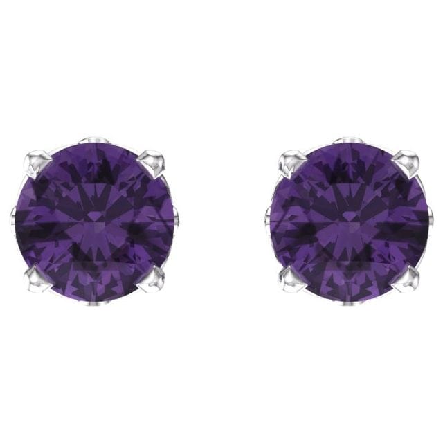 saveongems Jewelry 14K Natural Amethyst 4-Prong Scroll Setting Stud Earrings