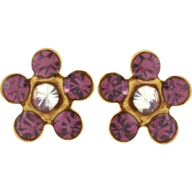 saveongems Jewelry 1mm::0.2 DWT (0.31 grams) 14K Yellow Imitation Purple Crystal Birthstone Piercing Earrings