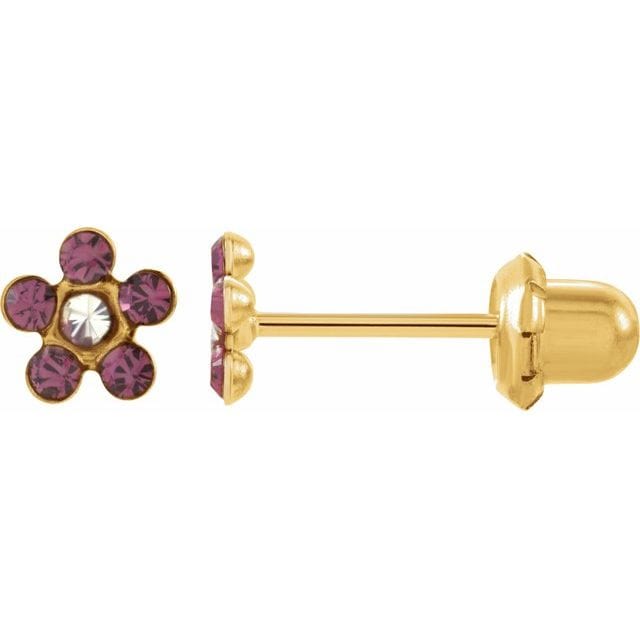 saveongems Jewelry 1mm::0.2 DWT (0.31 grams) 14K Yellow Imitation Purple Crystal Birthstone Piercing Earrings