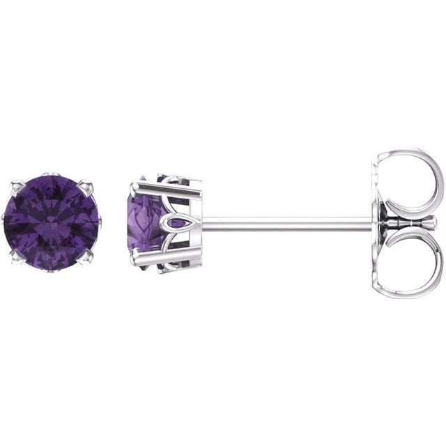 saveongems Jewelry 4mm:: 0.5946 DWT (0.92 grams) / 14K White 14K Natural Amethyst 4-Prong Scroll Setting Stud Earrings