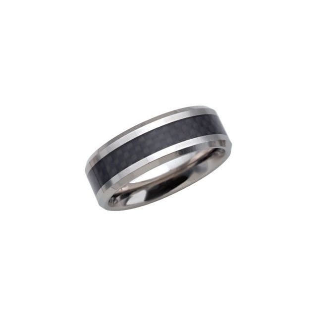 saveongems 8mm / 8.00 Tungsten Beveled-Edge Band with Black Carbon Fiber Center Size 8 mm