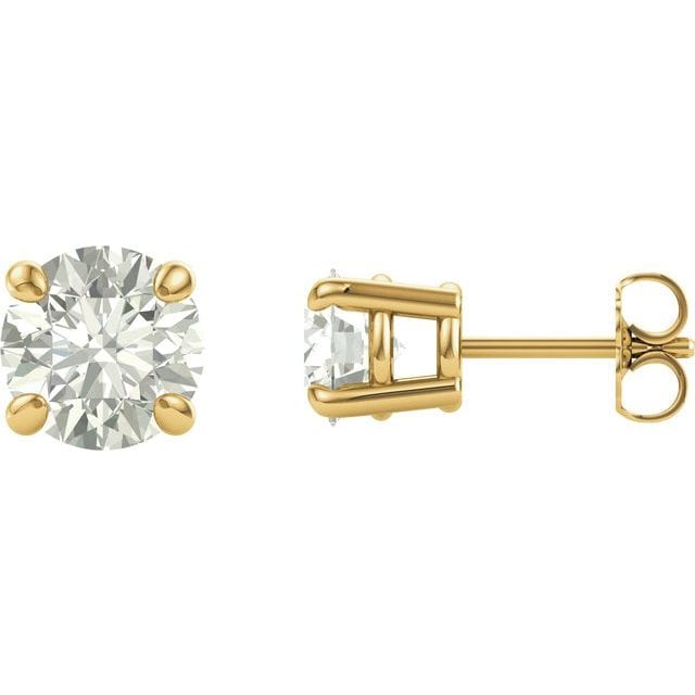 saveongems Jewelry 7mm / 14K Yellow 14K Round Forever One Moissanite Earrings