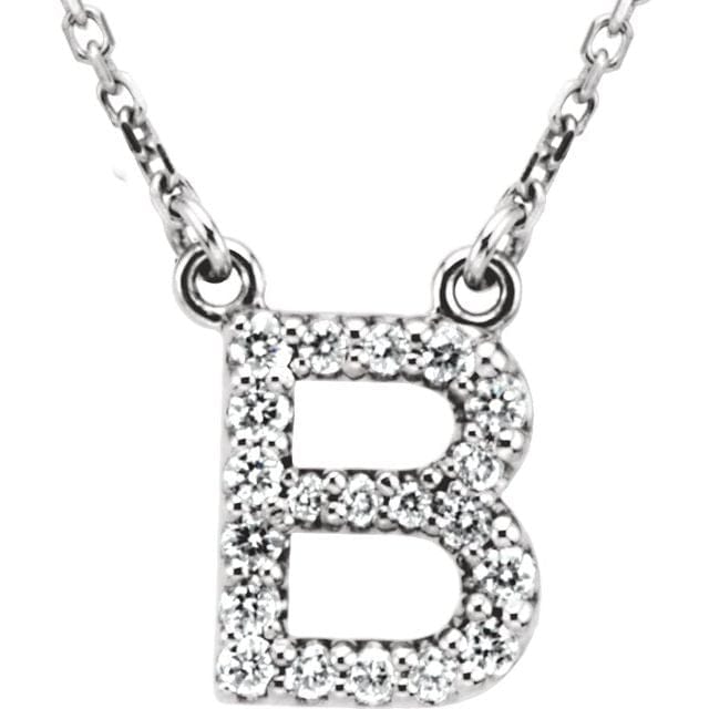 saveongems Initial B / I1 G-H / 14K White 14K Natural Diamond Initial 16" Necklace
