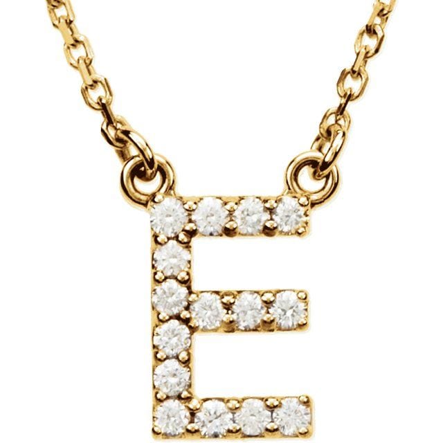 saveongems Initial E / I1 G-H / 14K Yellow 14K Natural Diamond Initial 16" Necklace