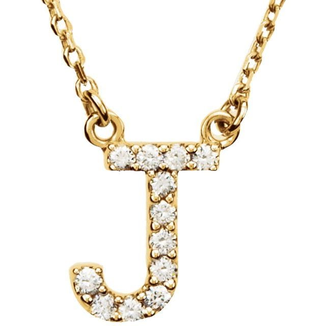 saveongems Initial J / I1 G-H / 14K Yellow 14K Natural Diamond Initial 16" Necklace