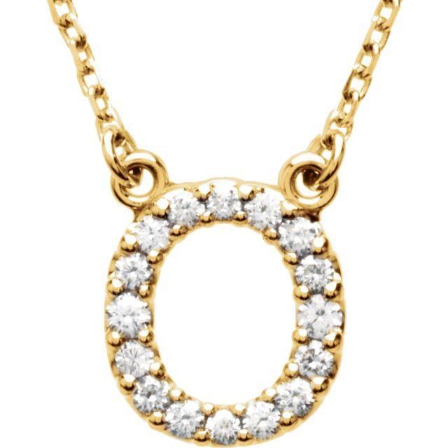 saveongems Initial O / I1 G-H / 14K Yellow 14K Natural Diamond Initial 16" Necklace