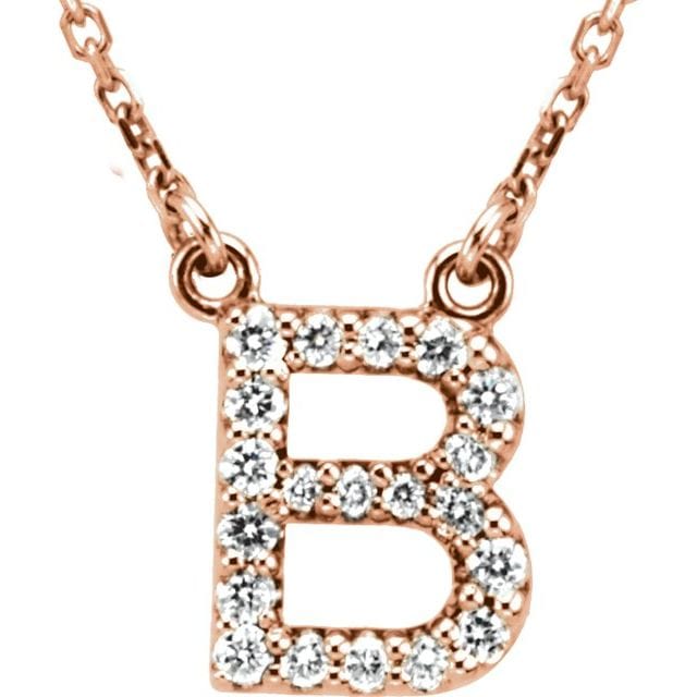 saveongems Initial B / I1 G-H / 14K Rose 14K Natural Diamond Initial 16" Necklace