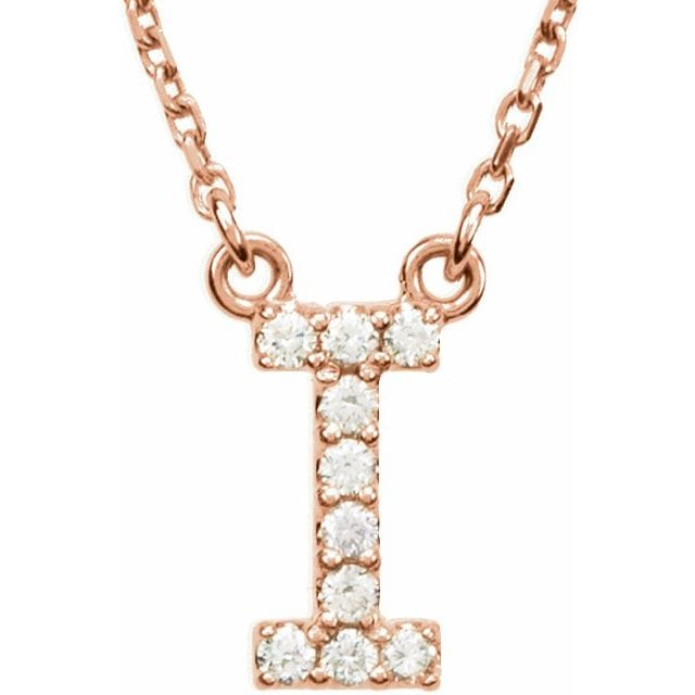 saveongems Initial I / I1 G-H / 14K Rose 14K Natural Diamond Initial 16" Necklace