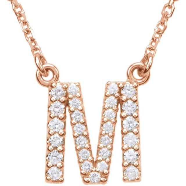saveongems Initial M / I1 G-H / 14K Rose 14K Natural Diamond Initial 16" Necklace