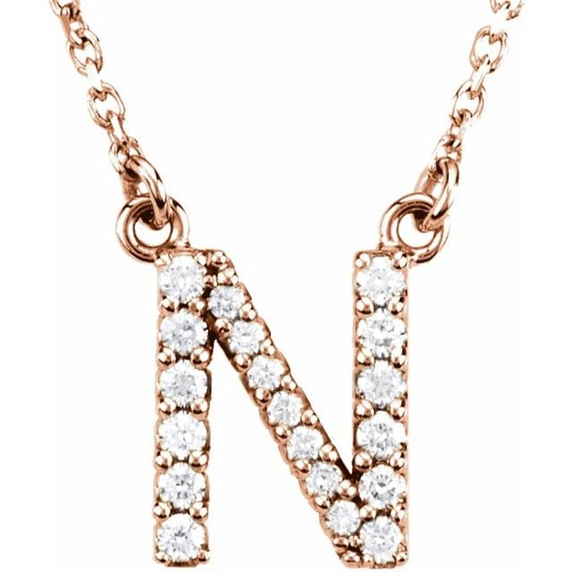 saveongems Initial N / I1 G-H / 14K Rose 14K Natural Diamond Initial 16" Necklace