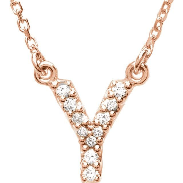 saveongems Initial Y / I1 G-H / 14K Rose 14K Natural Diamond Initial 16" Necklace
