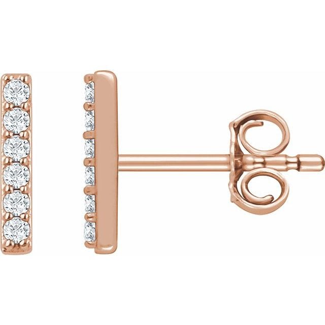 saveongems 1/10 ctw (1.2 mm) / F+VS / 14K Rose Diamond Bar Earrings 1/10 Carat Total Weight