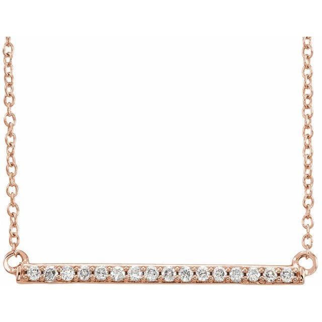 saveongems Jewelry 1/6 ctw (1.3mm) / 16-18 Inch / 14K Rose Natural Black Diamond Bar Necklace 16-18"