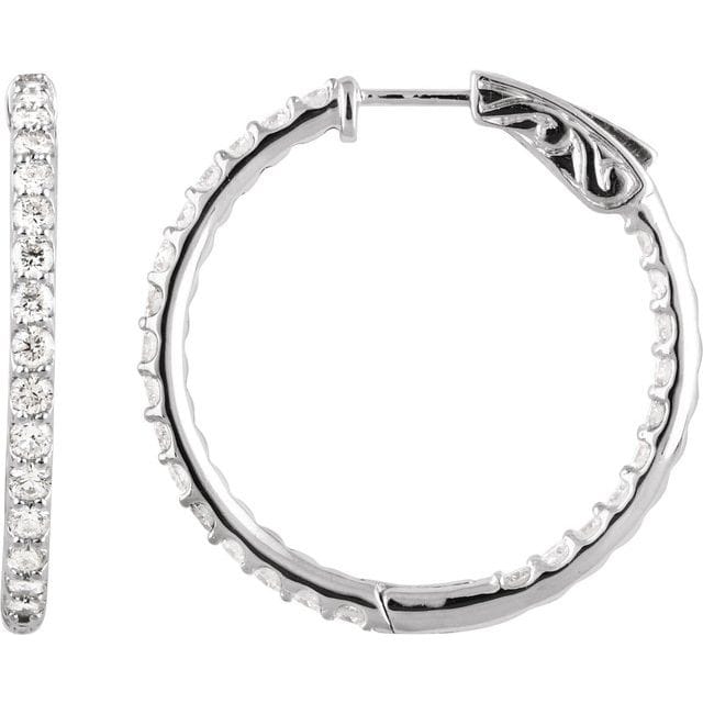 saveongems 29.5mm::2CTW / I1 / 14K White Natural Diamond Inside-Outside Hinged Hoop Earrings 14K Natural Diamond Inside-Outside Hinged Hoop Earrings Sizes1/4-6 1/4 CTW