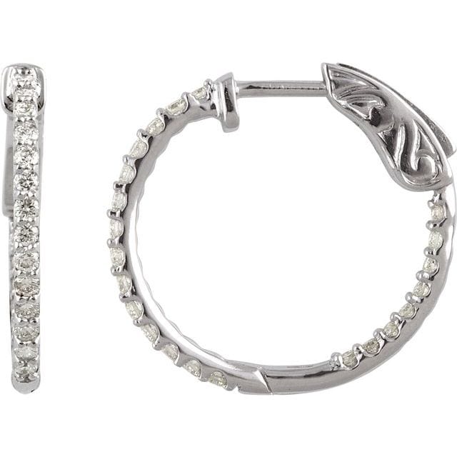 saveongems 19mm::1/2CTW / I1 / 14K White Natural Diamond Inside-Outside Hinged Hoop Earrings 14K Natural Diamond Inside-Outside Hinged Hoop Earrings Sizes1/4-6 1/4 CTW